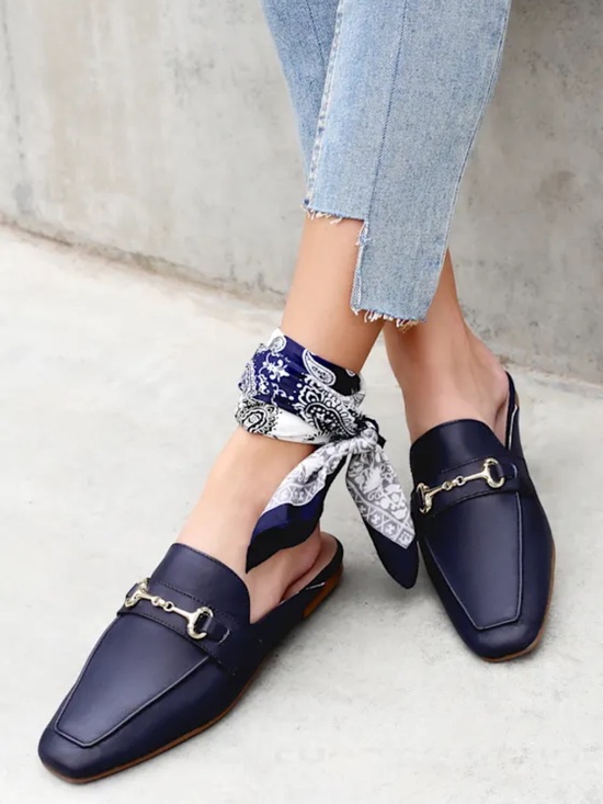 Steve Madden Shoes - GUC Steve Madden Leather Backless Loafers in Navy with Horsebit Detail - Size 8